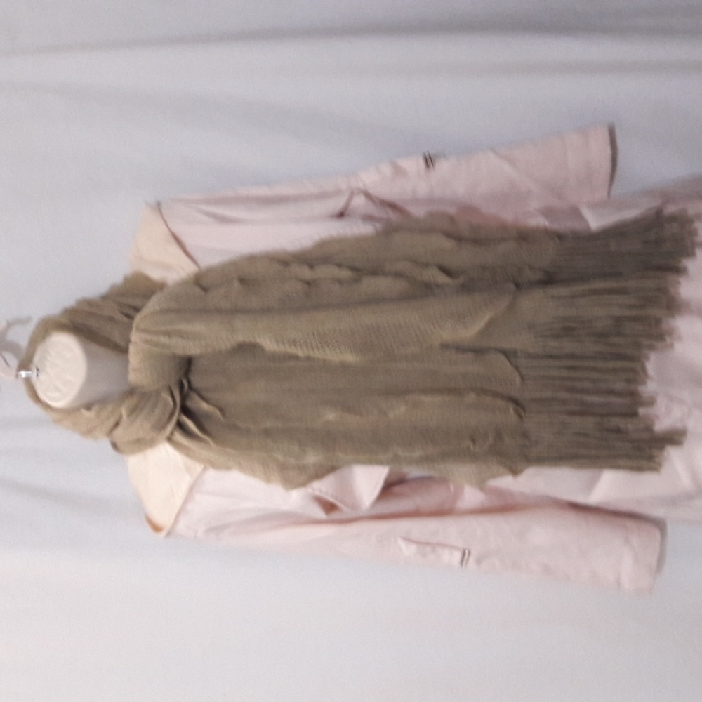 Ann Klein Women Solid Ruffle Boa Scarf Tan Color Cottagecore Fringe Hem …